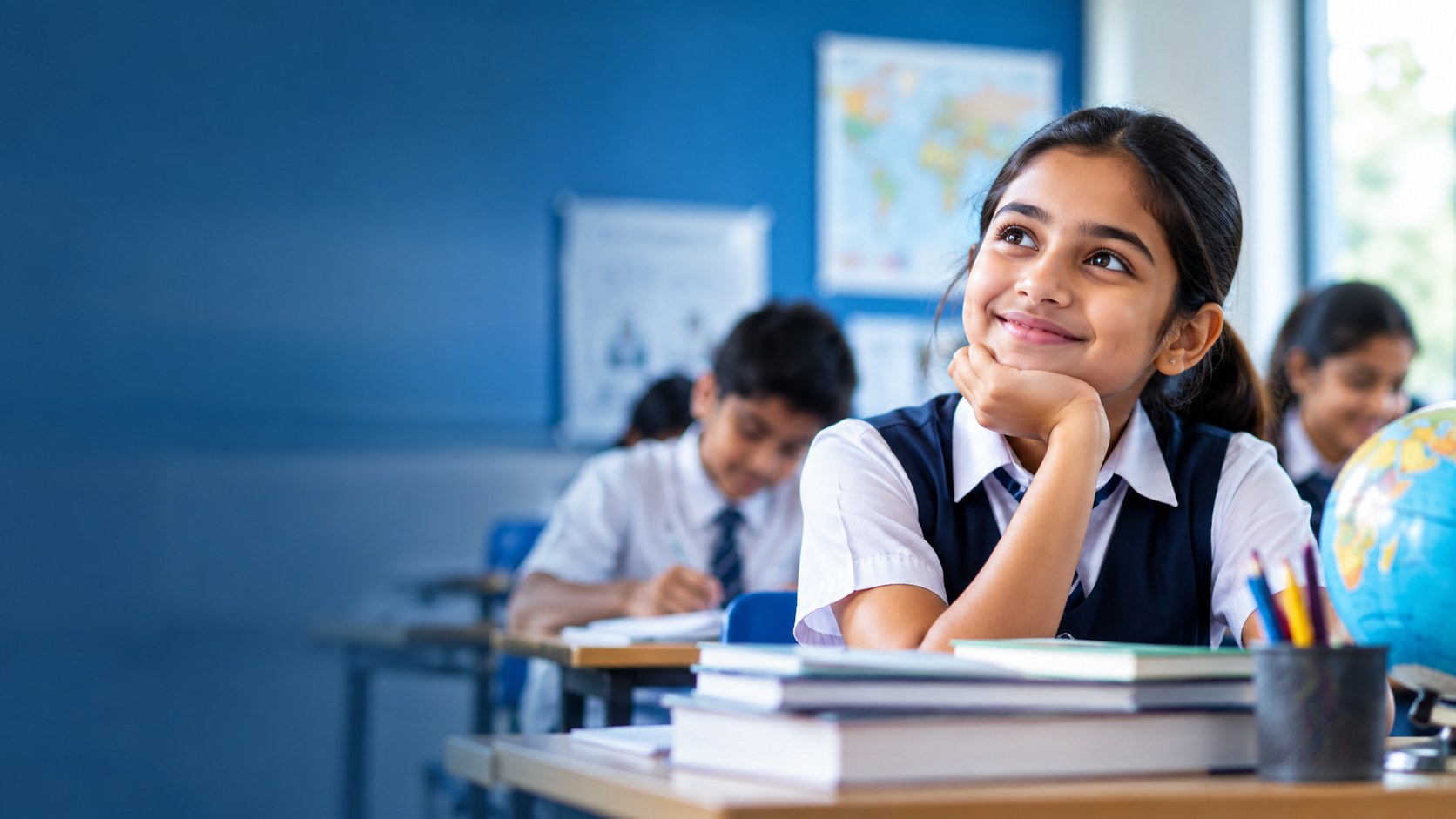 Students learning in a modern classroom